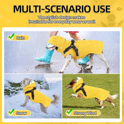 SlowTon Dog Raincoat Waterproof - Dog Rain Jacket with Harness and Hood Lightweight, Reflective Dogs Rain Coat for Large Medium Small Dogs Girl Boy Puppy Poncho Pet Clothes (Yellow, S)