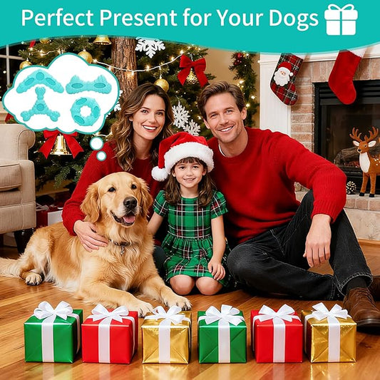 Dog Chew Toys for Aggressive Chewers, 4 Pack Natural Rubber Dog Toys,Teething Toys for Puppies, Soft Durable Interactive Chew Toy for Puppy Teeth Cleaning and Gum Massage(Blue)