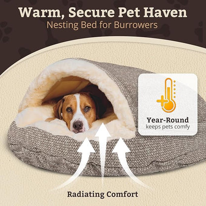 Snoozer Cozy Cave Dog Bed - Indoor Dog Bed with Cover Cave, Covered Calming Burrow for Medium & Large Sized Pets with Blanket Attached, Enclosed, Removable Washable Cover - XL, Merlin Linen