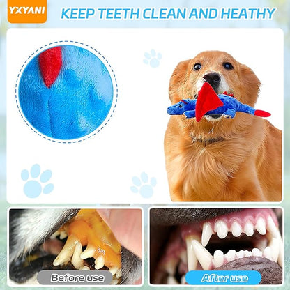 Durable Plush Dinosaur Dog Toys with Squeaker, Crinkle Paper Stuffed Chew Toys for Small Middle and Large Dogs 14 Inch