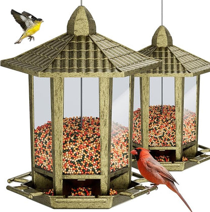 Birdream 2 Pack Bird Feeders for Outdoor, Retro Pagoda Design Fun Installation Bird Feeder, Attracting Wild Birds Chickadees Goldfinches Cardinals Finches and Sparrows - Retro Gold