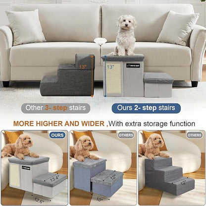 Dog Stairs for Bed Couch Folding with Storage, Dog Stairs for Small Dogs to Get On Bed with Cat Condo, Steps for Large Medium Dogs, Old Cat Pet Stair Steps for High Beds 13" H, Pet Ramp Up to 220LBS