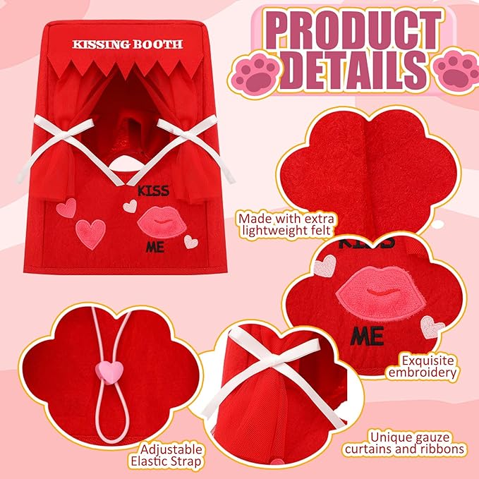 Solsew Valentine Dog Costume Kissing Booth Headpiece for Dog and Cats Cute Pup Kissing Booth Pet Headwear Costume Gift for Holiday Birthday Party(S/m)