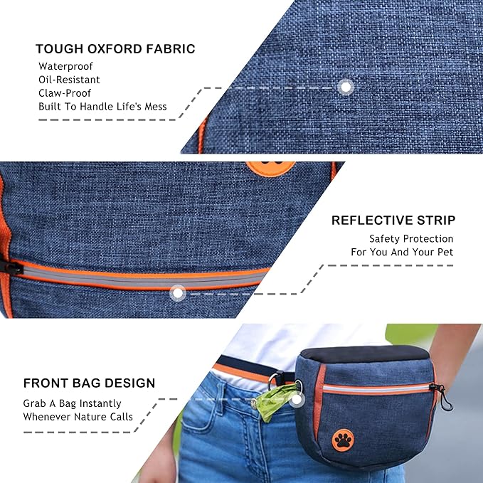 Dog Treat Pouches Bag for Training – Removable Liners, Large Opening Capacity Treat Bag with Clicker, Training Guide, Waist Strap Clip Treat Fanny Pack for Dog Training and Walking