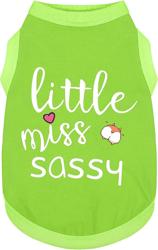 Paiaite Dog Clothes Fashionable Sleeveless Pet Vest: 'Little Miss Sassy' Printed Cotton Dog Shirt, Ideal for Small, Medium, and Large Breeds, Ensuring Comfort and Breathability Green XL