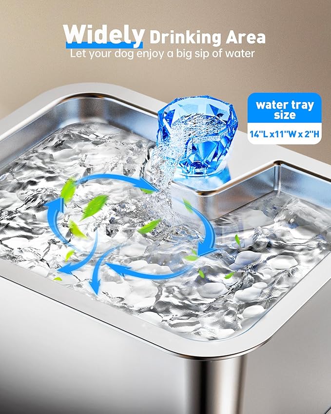 Large Dog Water Fountain Dispenser - 3 Gallon Stainless Steel Pet Water Fountain with 4 Filters for Large Dogs, Automatic Big Dog Water Bowl Dispenser Drinking for Multi-pet, Easy to Clean, Quiet Pump