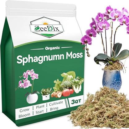 ZeeDix 3QT Natural Sphagnum Moss for Plants, Orchid Moss Potting Mix for Repotting, High Water Retention, Help with Maintain Humidity, Plant Moss for Gardening, Hanging Baskets, Reptile Bedding