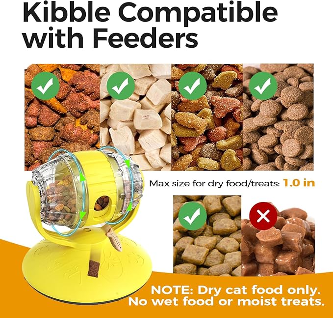 Cats Slow Feeder 4.6" High Cat & Dog Dry Food Dispenser Toy with Wine Barrel Spinner, Treat Dispenser for Boredom & Anxiety Relief, IQ Training for Small/Medium Pets (Yellow)