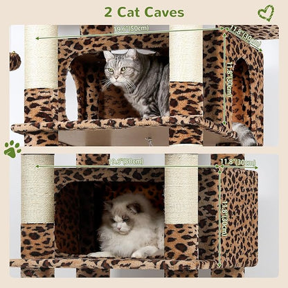 Globlazer XXL Giant Cat Tree, 83 Inch Heavy Duty Tall Cat Tower for Indoor Cats Large Adult, Multi-Level Large Cat Condo with 8 Scratching Posts, Hammock, 2 Cat Caves, 2 Platform, F83B, Leopard Print