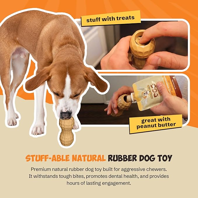 Peanut Butter Durable Chew Treat Toy for Dogs - Dog Chew Toys for Aggressive Chewers - Solid Natural Rubber Toy for Pet - Premium Treat Dispenser for Teething & Training - Small