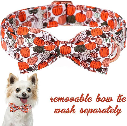 Unique Style Paws Halloween Day Dog Collar with Bow Pumpkin Cotton Dog Collars for Small Medium Large Dogs