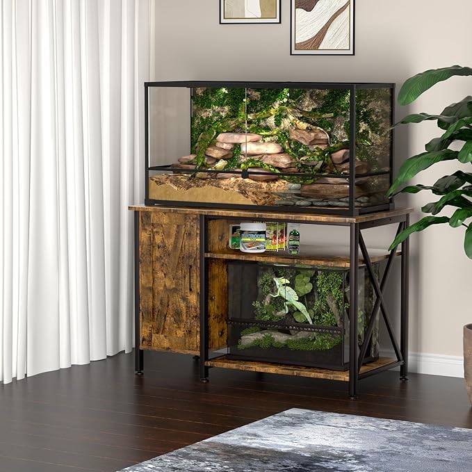 Herture 40-120 Gallon Reptile Tank Stand with Power Outlet, Terrarium Stand with Storage Cabinet, 48" X 24" Tabletop, Reptile Terrarium,Turtle Tank Rustic Brown PG08XYN