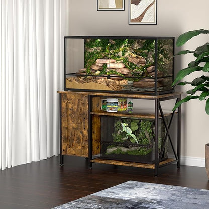 Herture 40-120 Gallon Reptile Tank Stand with Power Outlet, Terrarium Stand with Storage Cabinet, 48" X 24" Tabletop, Reptile Terrarium,Turtle Tank Rustic Brown PG08XYN