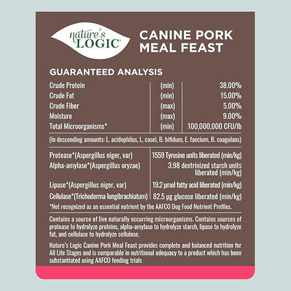 NATURE'S LOGIC Dry Dog Food - 100% Natural - No Synthetics - for All Ages, Sizes, Breeds - Free from Common Allergens, High Protein - Pork Meal Feast, 25lbs