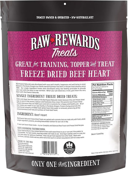 Northwest Naturals Raw Rewards Freeze-Dried Beef Heart Treats for Dogs and Cats - Bite-Sized Pieces - Healthy, 1 Ingredient, Human Grade Pet Food, All Natural, Proudly Made in USA, 10 Oz