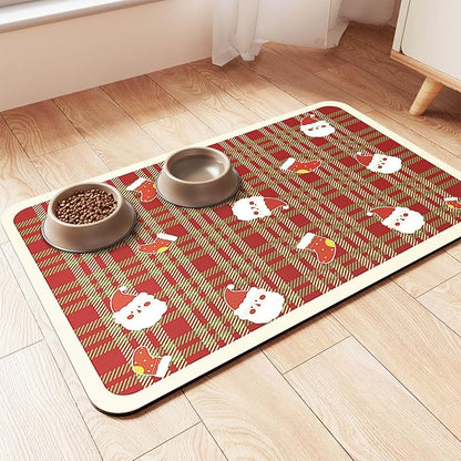 Pet Feeding Mat-Absorbent Pet Placemat for Food and Water Bowl, with Waterproof Rubber Backing, Quick Dry Water Dispenser Mat for Dog and Cat (20"x12", Christmas)