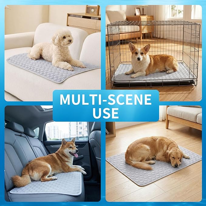 HAOMAIJIA Pet Cooling Mat for Dogs Thick Soft Washable Dog Cooling Mat Indoor Upgrade Waterproof Non-Slip Self Cooling Pad for Dog and Cat (Grey, 19'' x 24'' Small)