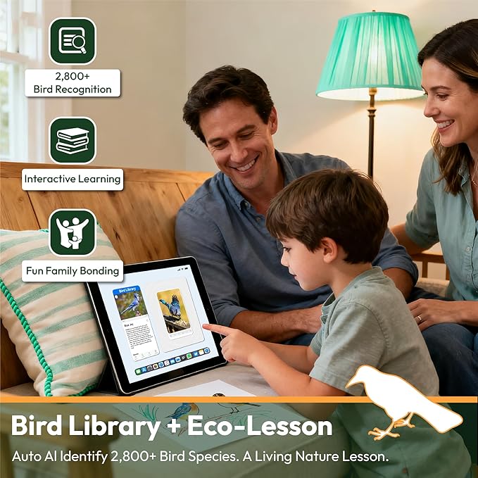 DETIKO Bamboo Bird Feeder with Camera, 2K HD, Built-in Solar Powered, 2.4GHz Wi-Fi, Night Vision, Motion Alerts, Live View, Local Storage, AI Bird ID for 2,800+ Species, Family Sharing