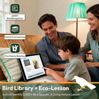 DETIKO Bamboo Bird Feeder with Camera, 2K HD, Built-in Solar Powered, 2.4GHz Wi-Fi, Night Vision, Motion Alerts, Live View, Local Storage, AI Bird ID for 2,800+ Species, Family Sharing