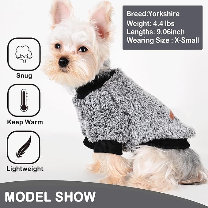 Dog Sweaters for Small Dogs Girl Male Dog, Sweater, Soft Fleece Pet Winter Clothes Boy Girl, Fuzzy Sweatshirts Flannel Jacket Puppy Coat(M, Black)