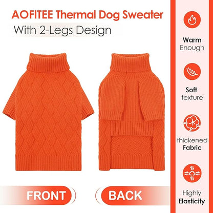 AOFITEE Small Dog Sweater, Dog Sweaters for Small Dogs Male, Thick Dogs Winter Sweatshirt Girl Boy, Pet Halloween Sweater, Classic Cable Turtleneck Holiday Knitwear for Pug Dachshund (Orange, S)