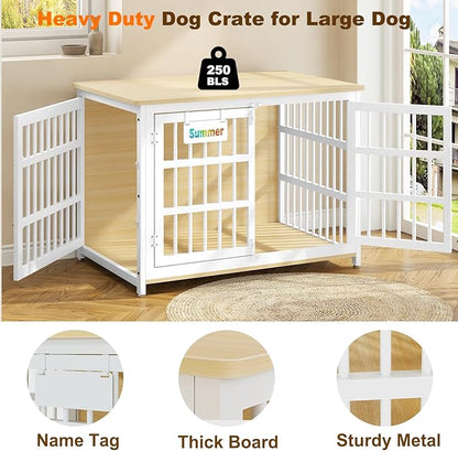 EasyCom Heavy Duty Dog Kennel Indoor with Name Tag, 41" Dog Crate Furniture for Medium Dogs, Double-Doors Sturdy Metal Dog Cage for Anxiety Dog, Decorate House as TV Stand, End Table, Bedside Table