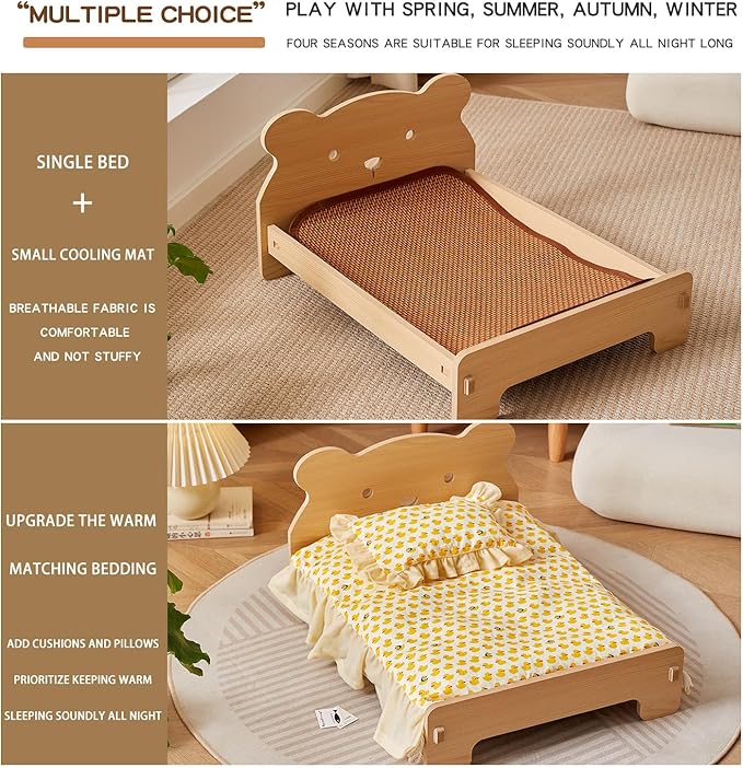 Wooden Elevated Cat Bed for Indoor Cats Easy to Assemble with Removable Mattress Pet Bed for Small Animals Small Dog Rabbits Guinea Pigs Hamsters Chinchillas etc