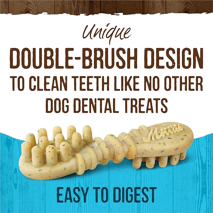 Merrick Fresh Kisses Natural Dental Chews, Toothbrush Shape Treat Infused With Real Mint, For Large Dogs - 22 ct. Box
