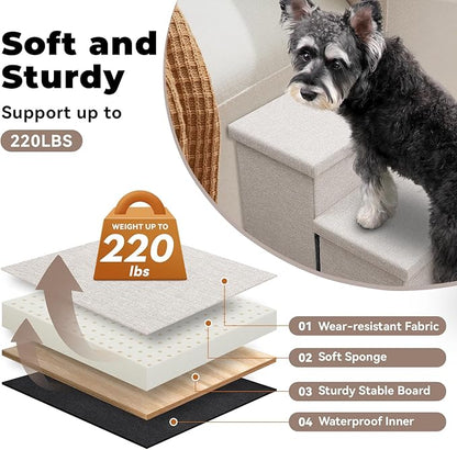 Dog Stairs with Condo 23" H, 4-Step Wider Folding Storage Pet Stairs Gift for Small/Medium/Large Old Dogs Cats, Dog Steps for High Beds Window, Ramp for Climbing Car Up to 200 lbs, Beige