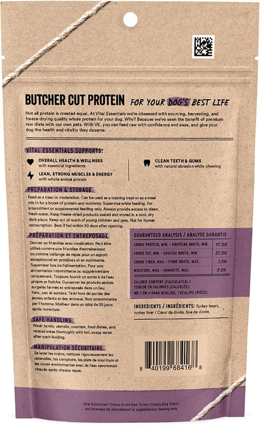 Vital Essentials Single Ingredient Turkey Giblets Dog Treats, 2 oz | Freeze-Dried Raw | Premium Quality High Protein Training Treats | Grain Free, Gluten Free, Filler Free