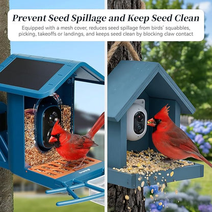 Smart Bird Feeder with Camera, AI Identify Birds, 2.4GHz/5GHz, Solar Powered, Squirrel Proof, Instant Notifications, 2K Live View Camera Bird Feeder for Outdoor