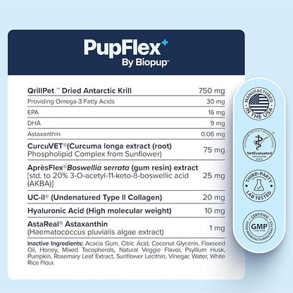 PupFlex+ Hip and Joint Supplement Dogs, Vet Created Soft Chews with UC-II® Collagen for Dogs, CurcuVET® & Omega 3, Proven More Effective Than Glucosamine Chondroitin, Dog Joint Supplement (60 ct)