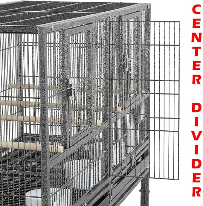 Combo Breeding Stacker Center Divided Breeder Bird Flight Double Rolling Cage with Side Breeding Nest Door (Black Vein, Single Stack)