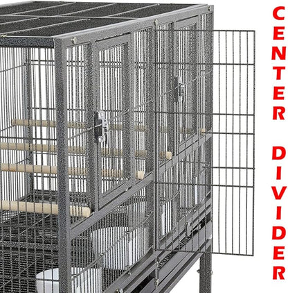 Combo Breeding Stacker Center Divided Breeder Bird Flight Double Rolling Cage with Side Breeding Nest Door (Black Vein, Single Stack)
