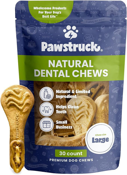 Pawstruck Natural Dental Chews for Medium Large Dogs & Puppies - Vet Recommended Brush Stick Treats Made in USA Breath Freshener to Improve Oral Hygiene & Clean Teeth - 30 Count - Packaging May Vary