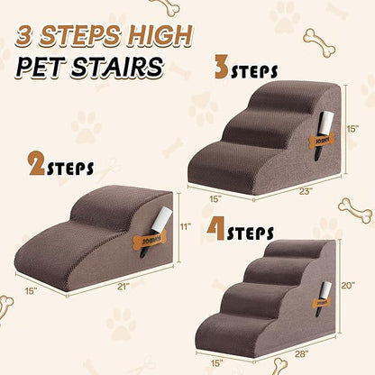 ROMROL Dog Stairs, Romrol Dog Steps Ramp for High Bed and Couch, Dog Ramp with Durable Non-Slip Waterproof Fabric Cover, Pet Stairs for Small Dogs and Cats or Pets Joints, 4-Tiers,Coffee