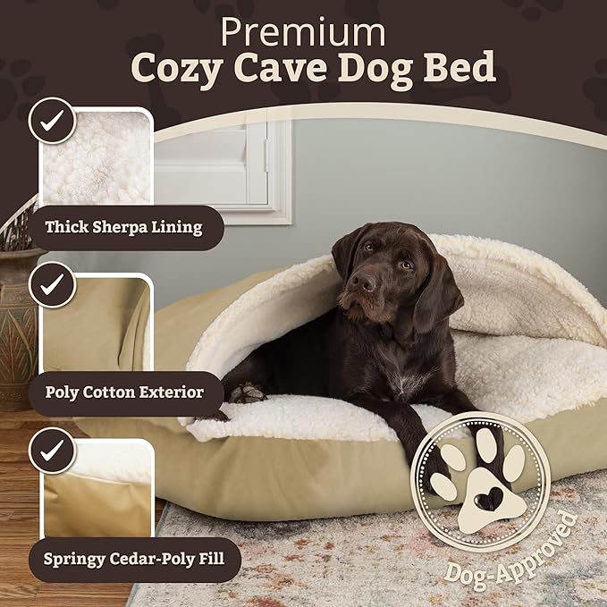 Snoozer Pet Products Rectangle Cozy Cave Dog Bed, Extra Large, Khaki