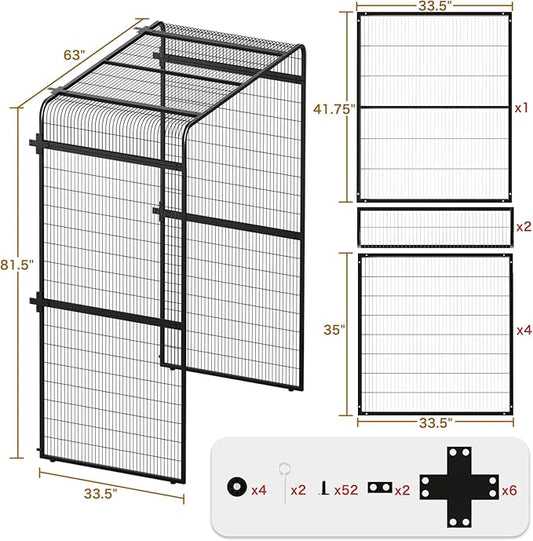 wonline 33.5-Inch Extra Large Bird Cage Extension Part for Parakeets Outdoor Bird Aviary Parrot Cage with Perch, Walk-in Heavy Duty Birdcage for Macaws Canaries Parrots Budgie Lovebirds, Black