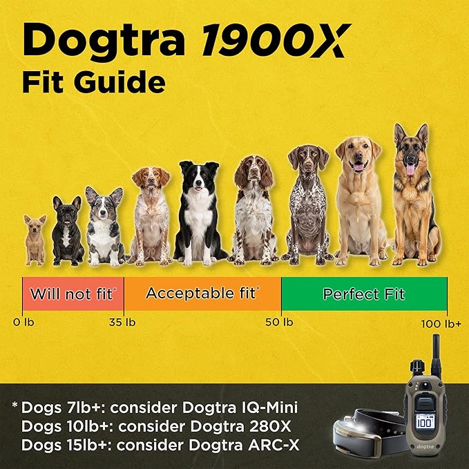 Dogtra 1900X E-Collar with Remote [New Edition] 35 lbs+, 3/4 Mile Range, LED Light, 100 Levels of Precise Control for Stubborn Dogs, Waterproof, Boost for Quick Recall, Vibration, Safety Lock & Tone