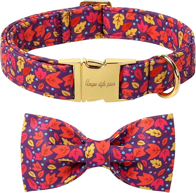 Unique style paws Cotton Dog Collar with Bow Autumn Puppy Collar with Colorful Maple Leaf for Small Medium Large Boys Girls Dogs