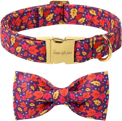 Unique style paws Cotton Dog Collar with Bow Autumn Puppy Collar with Colorful Maple Leaf for Small Medium Large Boys Girls Dogs