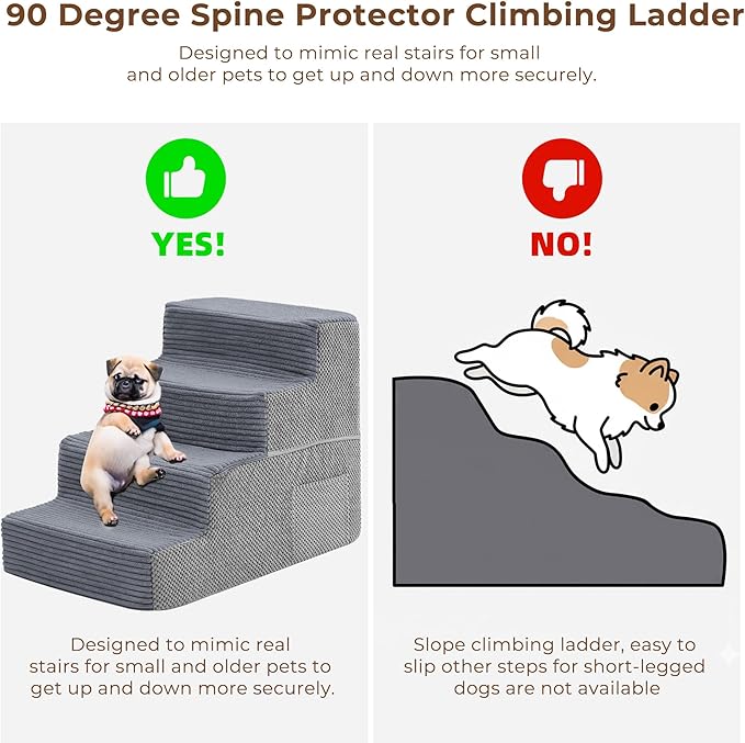 HYLEORY Dog Stairs for Bed 18''H, 4-Step Pet Stairs for Small Dogs Cats, Sturdy Pet Steps with Non-Slip Bottom, Functional Portable Dog Ramp for Couch/Chair/Sofa/Car, Storage Pocket, Grey-Light Grey