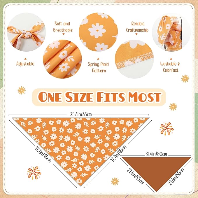 Sanwuta 60 Pcs Spring Dog Bandanas Flower Dog Bandanas Bulk Adjustable Pet Bibs Triangle Scarf Floral Costume for Small to Large Pet (Flower Pattern, Medium)