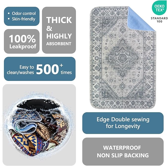 Qeils Washable Pee Pads, Reusable Puppy Pads Super Absorbent Leakproof Dog Training Pads, Non-Slip Wee Wee Pads for Crate, Floor, Potty Pads Feeding Mat Dog Pee 2 Pack 18"x30"