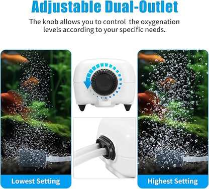 AQUANEAT Aquarium Air Pump for 20-210 Gallon Tank, Fish Air Bubbler, Hydroponic Oxygen Aerator with Stones, Airline Tubing, Check Valves
