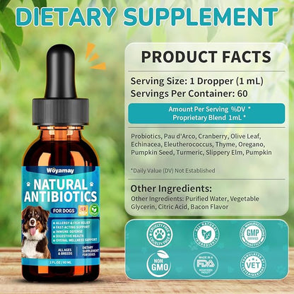 Antibiotics for Dogs | Natural Dog Antibiotics for Allergy Relief, Itch Relief, Coughs, Skin Health, Breath Treatment, Digestion | Herbal Supplement to Care for Ears, Eyes & Coat, 2 Fl Oz