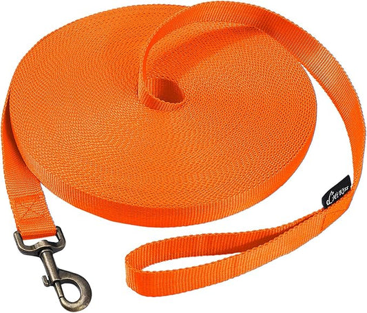 HIKISS Long Dog Leash Obedience Recall Training Agility Lead with Thickening Material for Large Dog - 15ft 20ft 30ft 50ft 100ft Training Leash(Orange 50ft)