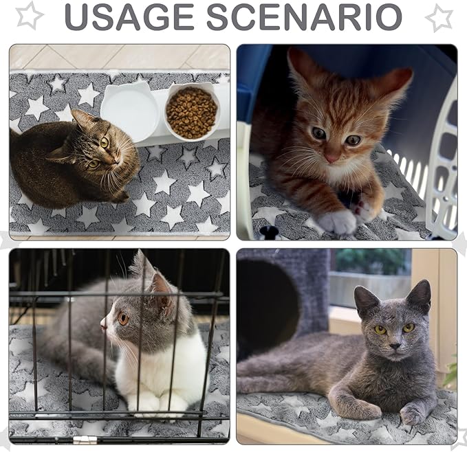 Reginary 4 Pcs Waterproof Guinea Pig Blankets Washable Small Animal Fleece Bedding Guinea Pig Cage Liners Reusable Training Pads Pet Pee Pad Sleep Mat for Hamster(Gray Star,24 x 16 Inch)