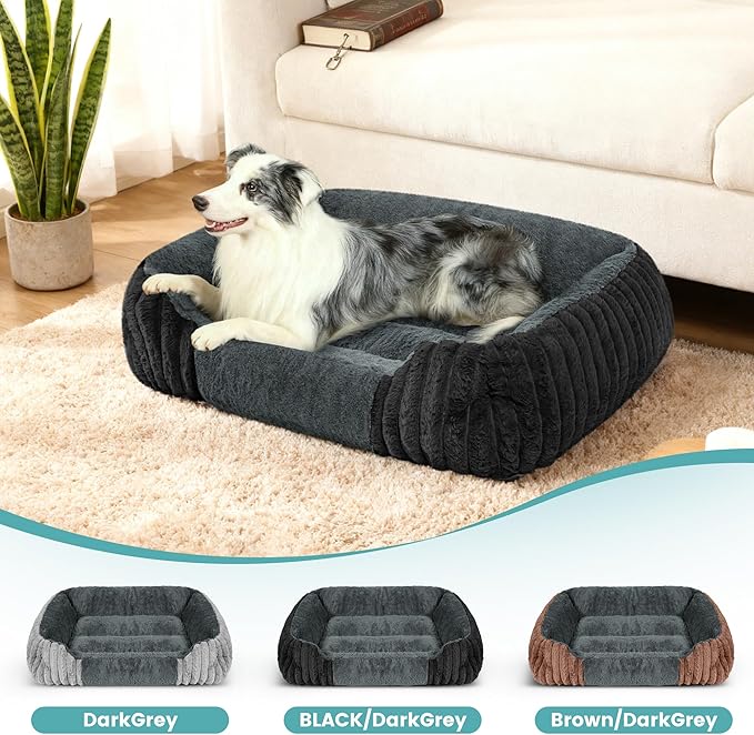 Dog Beds for Large Sized Dogs 35x28 Inch, Comfort-Sided Orthopedic Dog Bed Couch with Breathable Shredded Memory Foam, Faux Rabbit Fur Pet Bed, Non-Detachable, Non-Slip, Machine Washable