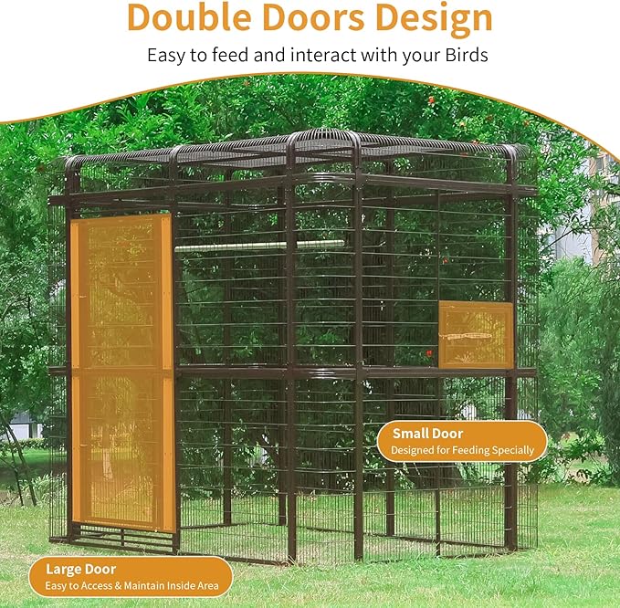 Large Bird Cage for Parakeets Outdoor Bird Aviary Parrot Cage with Perch, Walk-in Heavy Duty Birdcage for Macaws Canaries Parrots Budgie Lovebirds, Brown